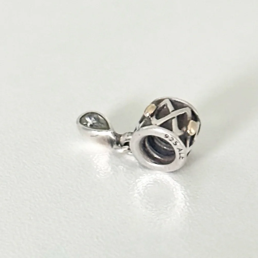 Pandora 925 & 14K Gold Two Tone Clear CZ One World Health Dangle Bead Charm